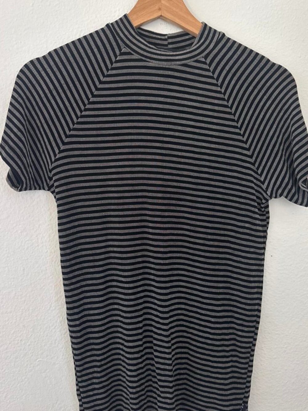 Y2K Y.M.L.A. black and gray striped mock neck top
